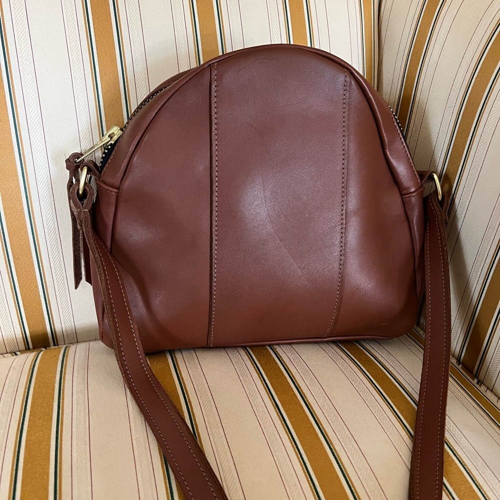 Classic Brown Leatherette Dome Crossbody Bag